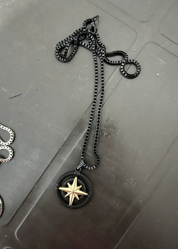 Beden Siyah Zincirli Gotik Rock Punk pusula Kolye