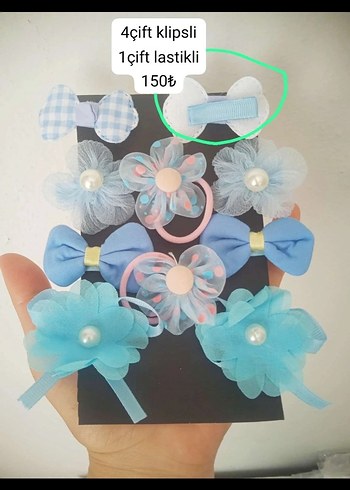 Pastel Mavi Çiçekli Fiyonk Toka Seti