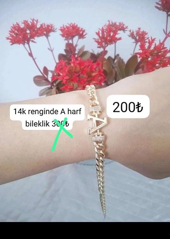 14k Altın Renk Zincir Detaylı A Harf Bileklik