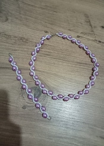 Beden el yapımı inci kolye bileklik seti