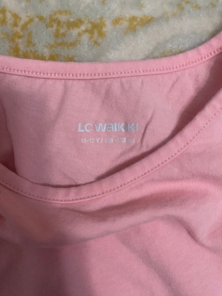 Kız Çocuk Pudra Kısa Kollu Keten Tişört - Görsel 2