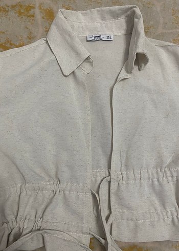 Düğmeli Keten Mini Gömlek - Görsel 2