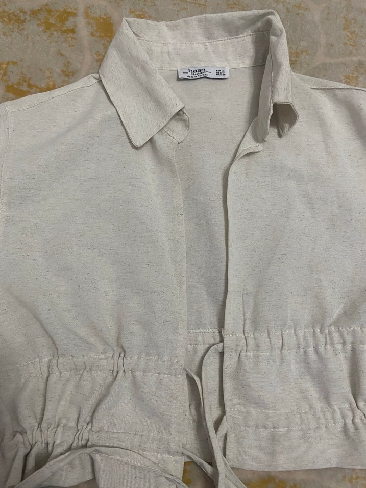 Düğmeli Keten Mini Gömlek - Görsel 2