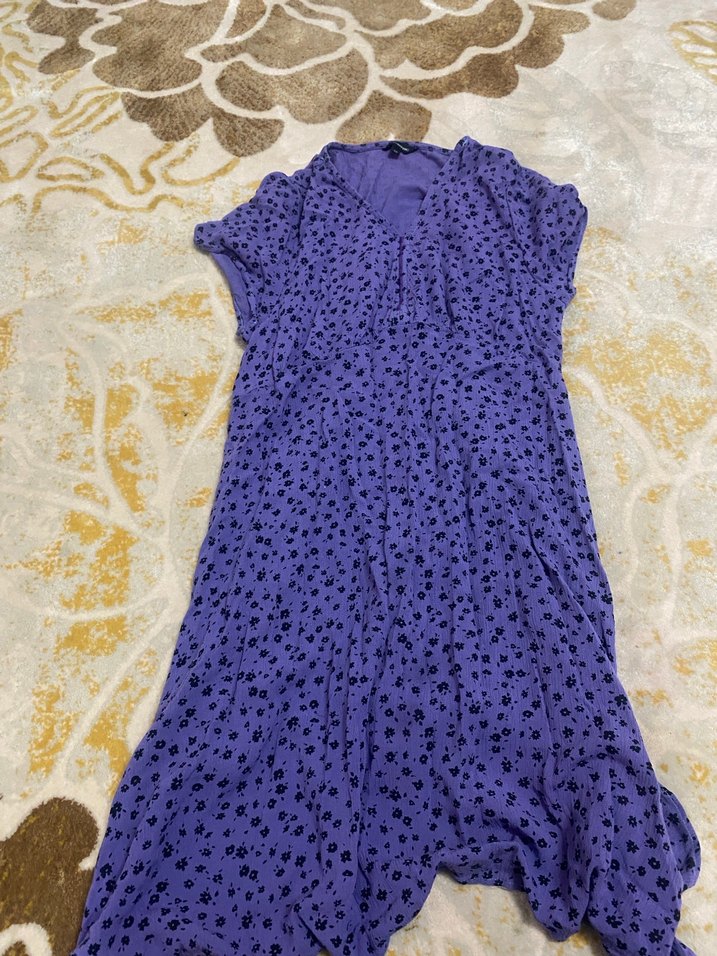 Mor Kısa Kollu Bohem Rahat Elbise - Görsel 2