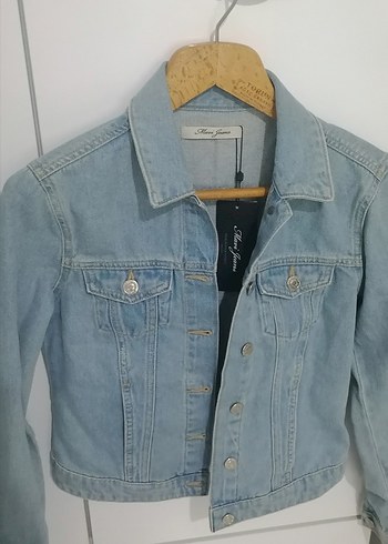 36 Beden Mavi Mini Denim Ceket Düğmeli