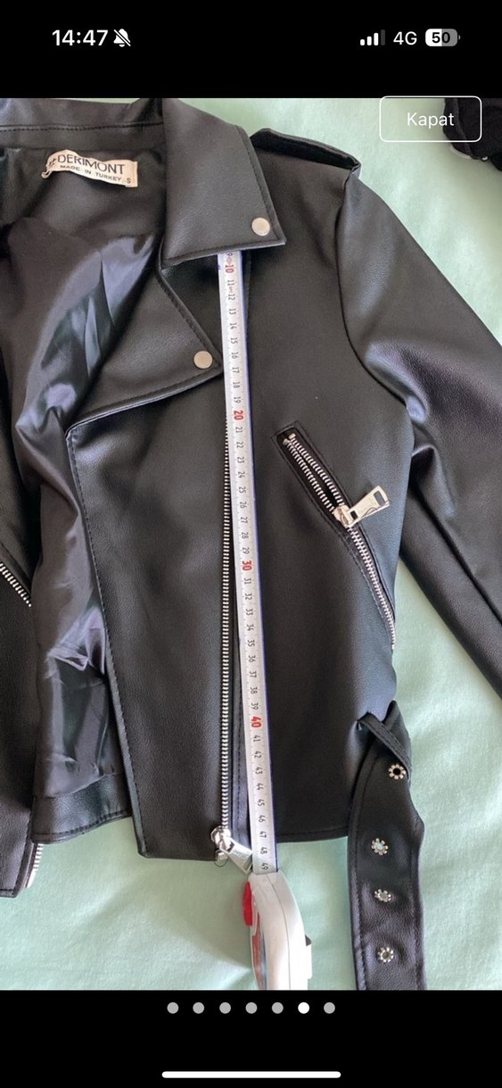 Kemer Detaylı Siyah Mini Deri Biker Ceket - Görsel 5