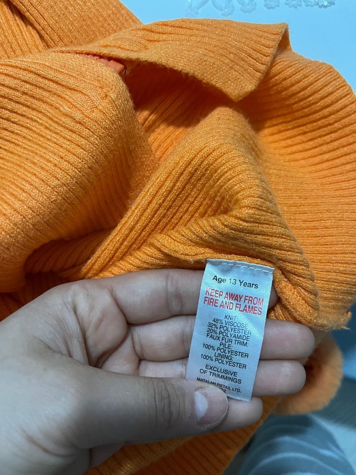 turuncu Kürklü triko hırka - Görsel 3