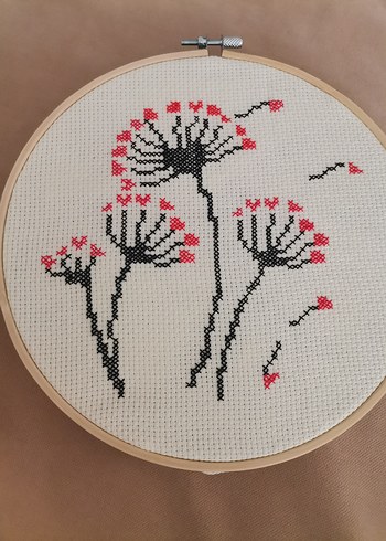 Bohem Çiçek Desenli Kanaviçe İşlemeli Çerçeve