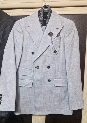 Gri Erkek Düz Desen Ceketli Takım Elbise - Görsel 2