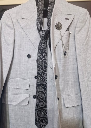 Gri Erkek Düz Desen Ceketli Takım Elbise - Görsel 4