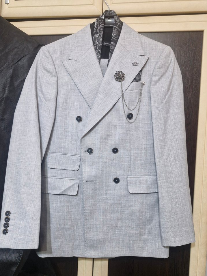 Gri Erkek Düz Desen Ceketli Takım Elbise - Görsel 2