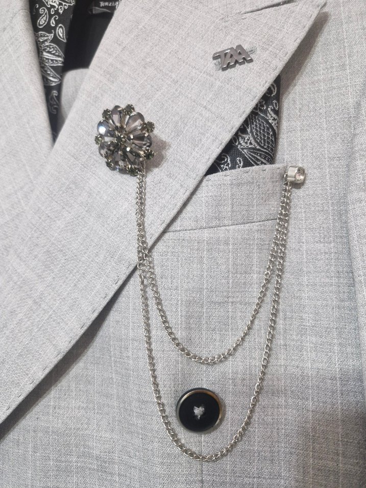 Gri Erkek Düz Desen Ceketli Takım Elbise - Görsel 3