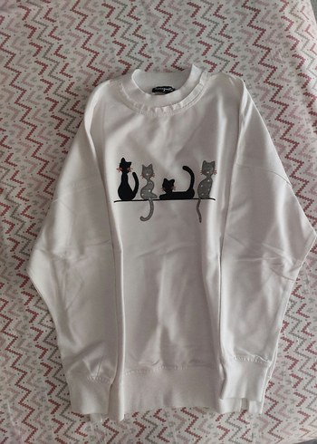 Kedi Desenli Sweatshirt - Görsel 2