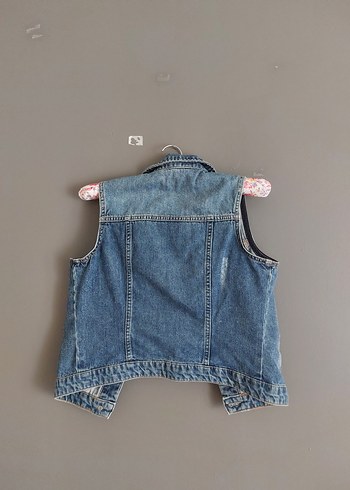 Düğmeli Kadın Mavi Denim Kolsuz Ceket - Görsel 2