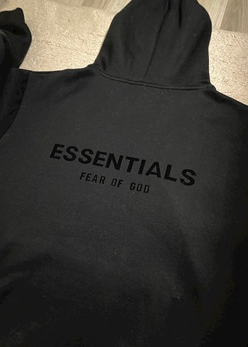 Erkek Siyah Essentials Fear of God Kapüşonlu Sweatshirt - Görsel 3