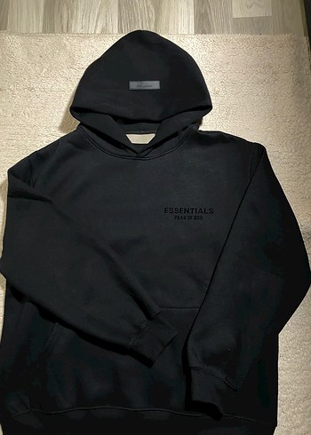 Erkek Siyah Essentials Fear of God Kapüşonlu Sweatshirt - Görsel 2