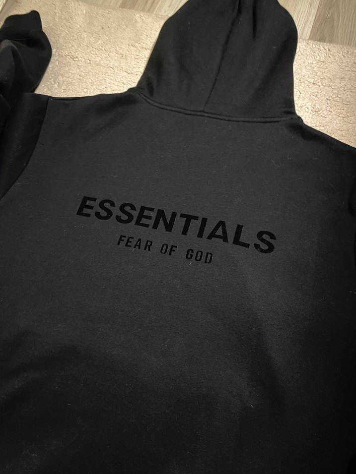 Erkek Siyah Essentials Fear of God Kapüşonlu Sweatshirt - Görsel 3