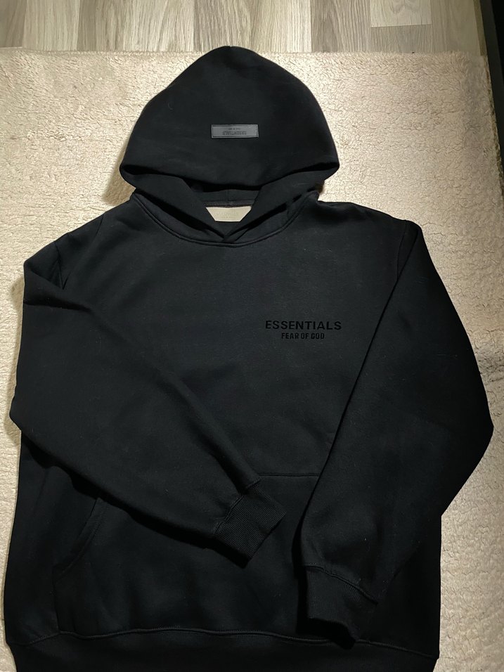 Erkek Siyah Essentials Fear of God Kapüşonlu Sweatshirt - Görsel 2