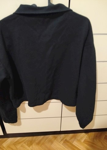38 Beden Kadın Siyah Yarım Fermuarlı Sweatshirt