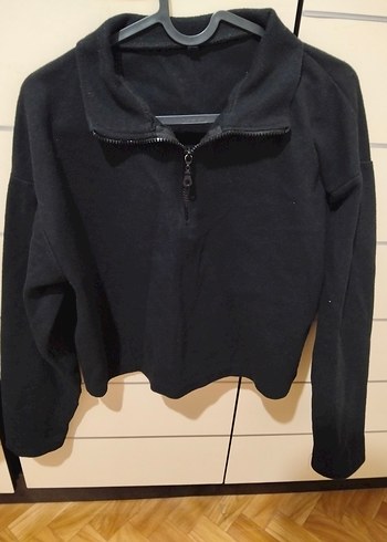Kadın Siyah Yarım Fermuarlı Sweatshirt