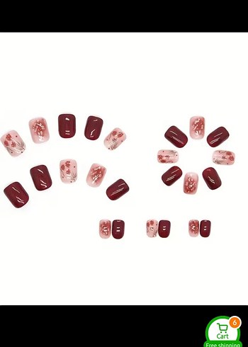 bordo takma tirnak seti press on nail - Görsel 2