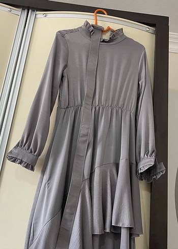 Gri Pilili Uzun Kadın Elbise - Görsel 2