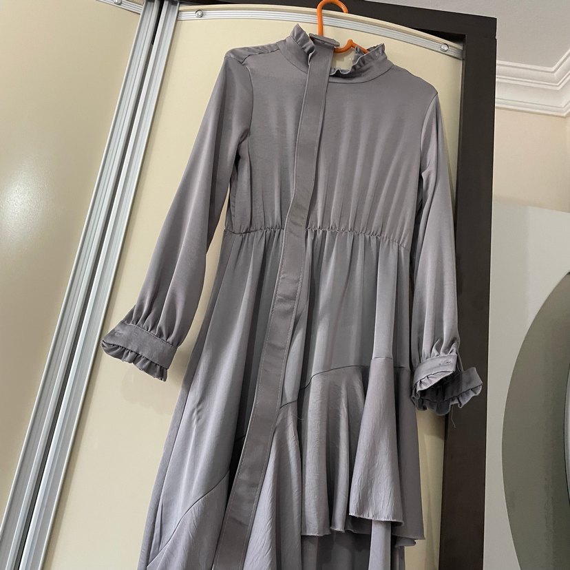 Gri Pilili Uzun Kadın Elbise - Görsel 3