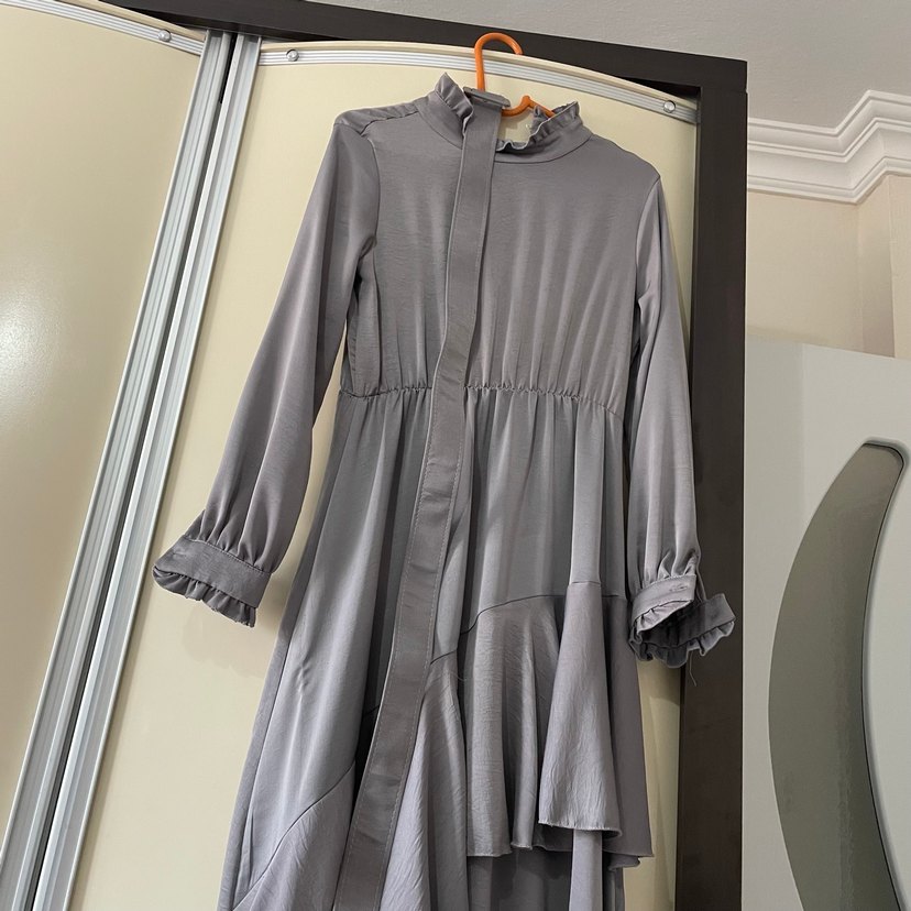 Gri Pilili Uzun Kadın Elbise - Görsel 2