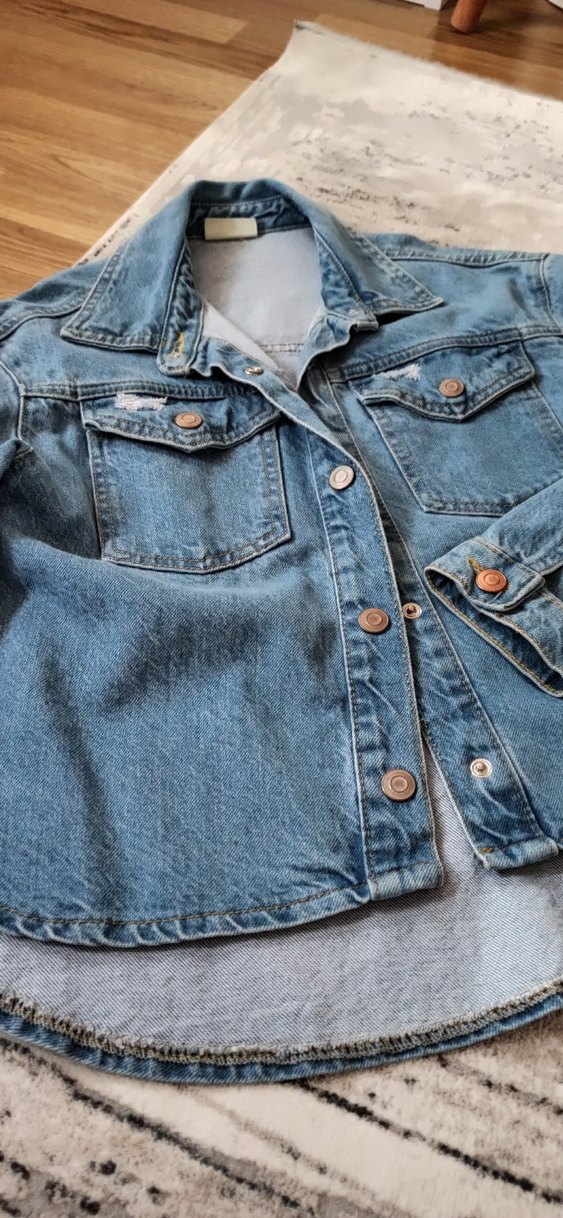 Düğmeli Mavi Kiz Çocuk Denim Ceket - Görsel 2