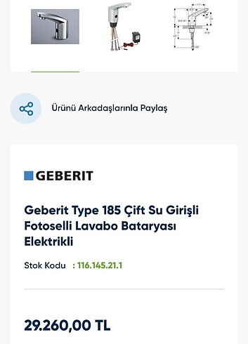 Beden Renk GEBERIT SENSÖRLÜ LAVABO BATARYASI