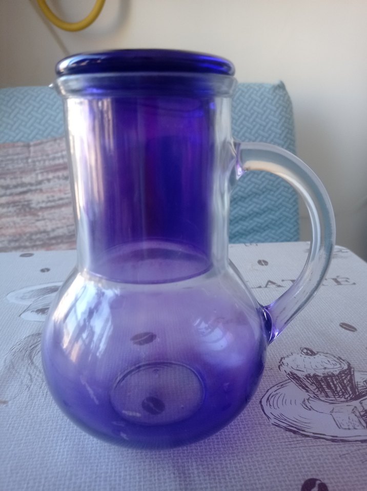 Renkli Mor Cam Sürahi ve Bardak Seti - Görsel 2