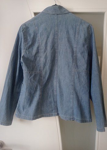 Düğmeli Midi Mavi Denim Kadın Ceket - Görsel 2