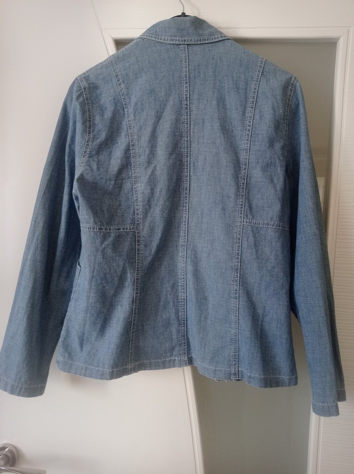 Düğmeli Midi Mavi Denim Kadın Ceket - Görsel 2