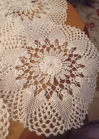 Bohem Tarz Beyaz El Örgüsü Dantel  Örtüs - Görsel 3