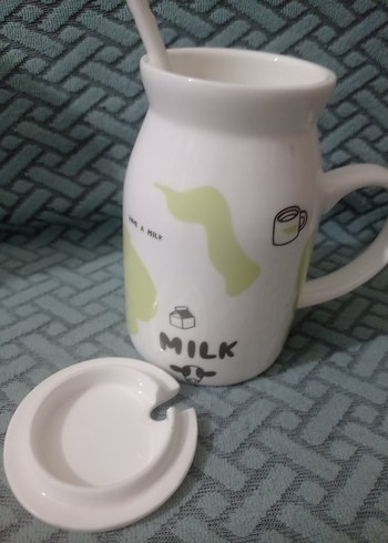 Beyaz porselen Milk Yazılı Kupa - Görsel 4