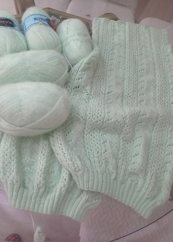 fıstık yeşili el örgüsü hırka ipleri ile - Görsel 4