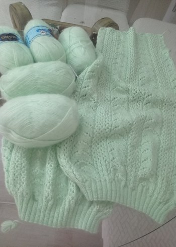 fıstık yeşili el örgüsü hırka ipleri ile - Görsel 2