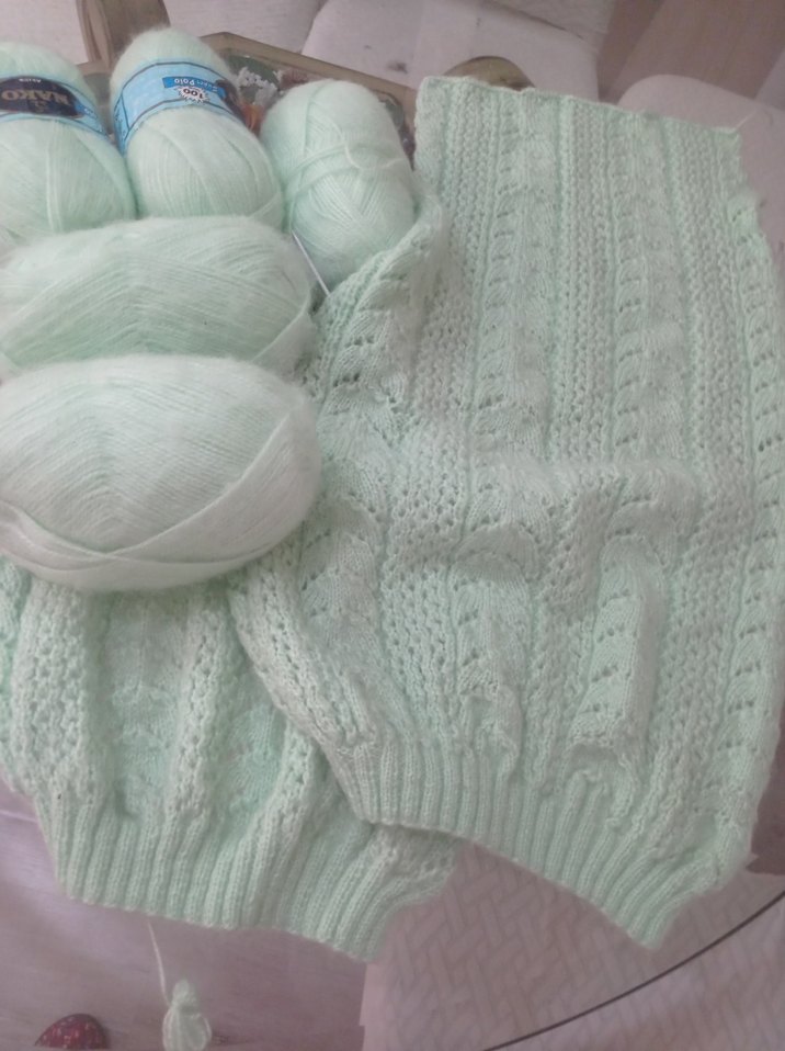 fıstık yeşili el örgüsü hırka ipleri ile - Görsel 4