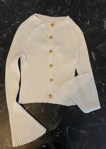 DILVIN Beyaz Triko Hırka,İspanyol Kol Gold Madalyon Düğmeli-M/L - Görsel 3