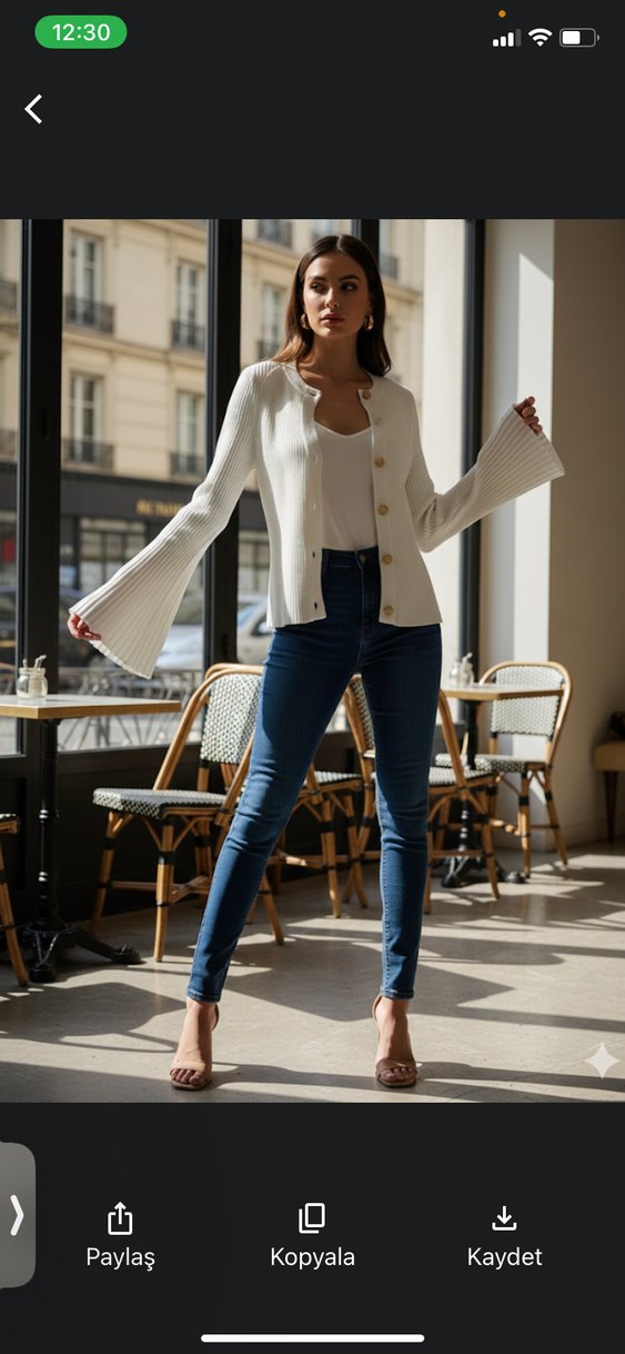 DILVIN Beyaz Triko Hırka,İspanyol Kol Gold Madalyon Düğmeli-M/L - Görsel 2