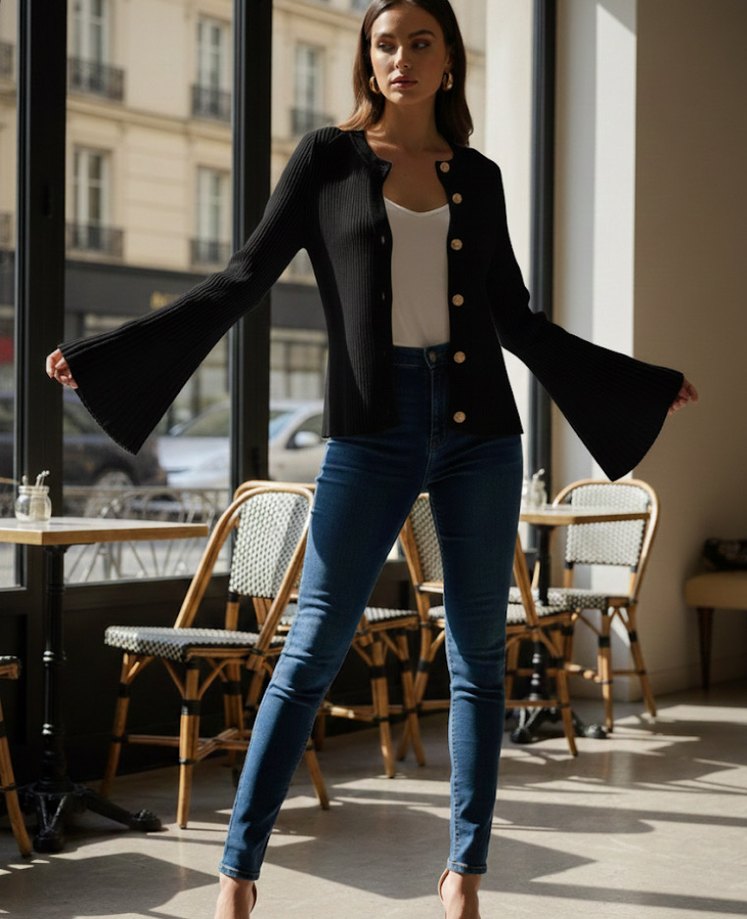 DILVIN Triko Hırka,İspanyol Kol Gold Madalyon Düğmeli-M/L - Görsel 2