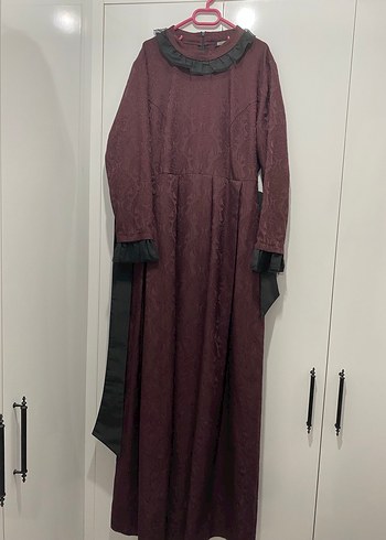 Bordo Uzun Kollu Gotik Uzun Elbise