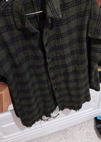 Gri Düğmeli Uzun Kollu Keten Gömlek - Görsel 2