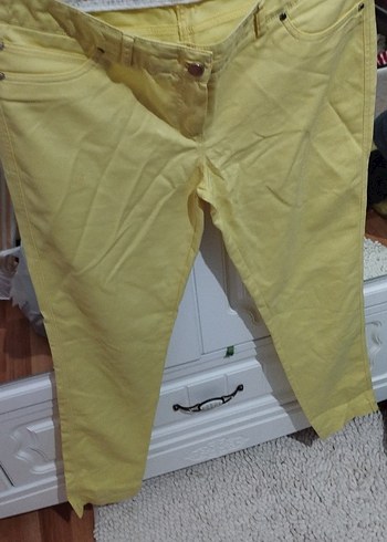 Sarı Kemerli Kadın Keten Pantolon - Görsel 2