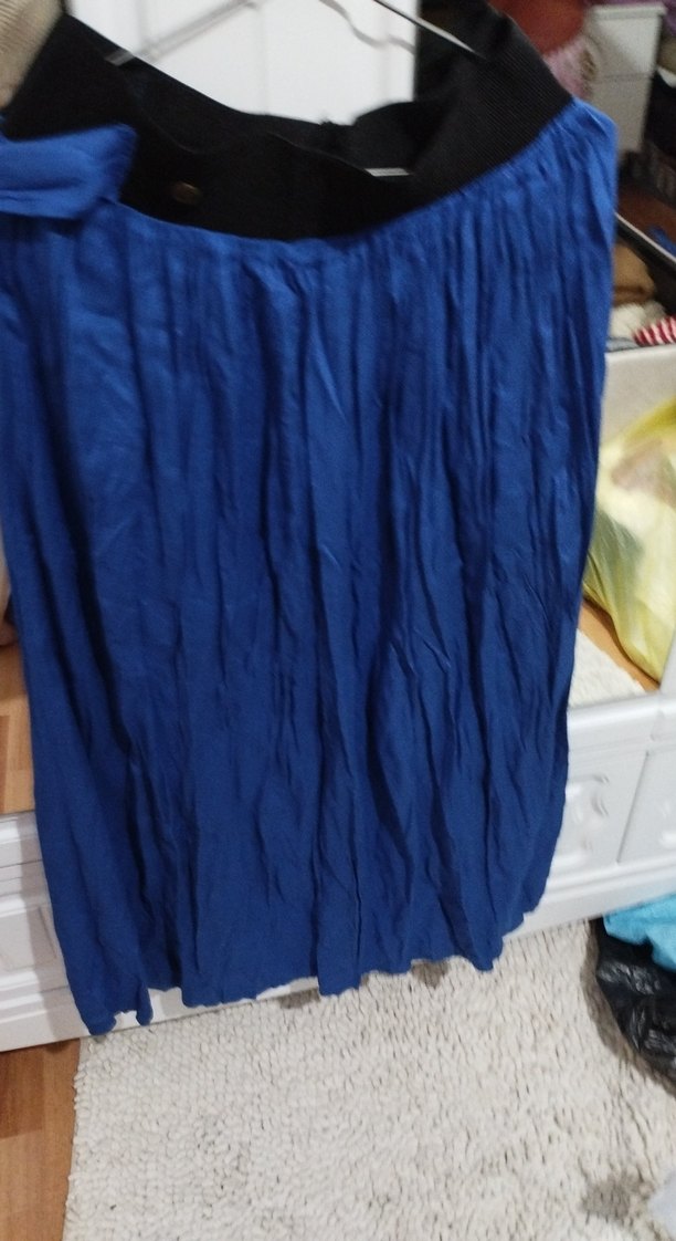 Mavi Piliseli Midi Kadın Etek - Görsel 2