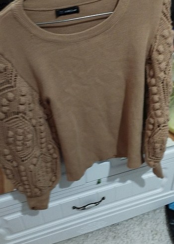 Bej Kadın Örgü Triko Kazak - Görsel 2