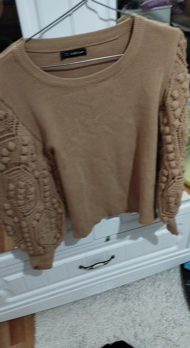 Bej Kadın Örgü Triko Kazak - Görsel 2