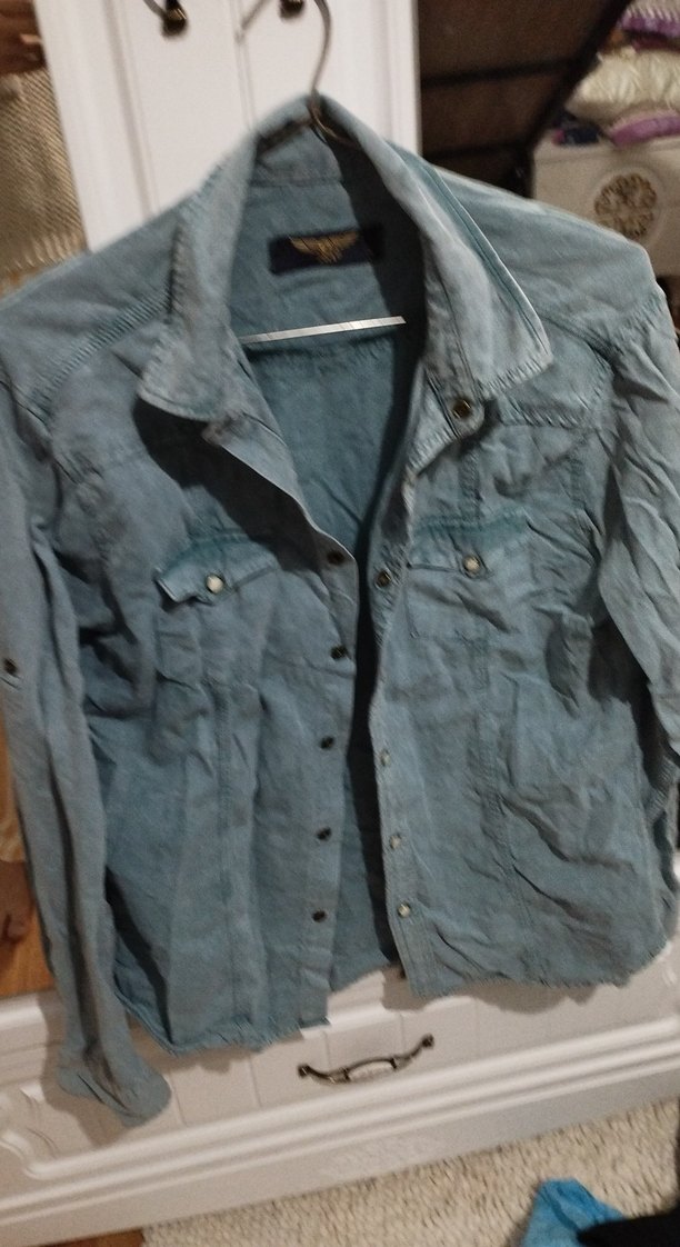 Gri Denim Kadın Gömlek Uzun Kollu - Görsel 2