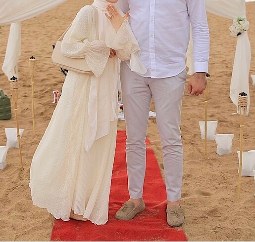 Diğer Ekru Nikah Elbisesi Uzun Elbise