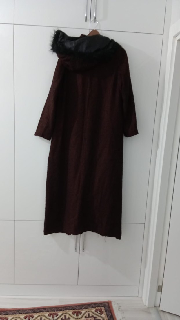 Bordo Süet Kadın Uzun Kaban - Görsel 2